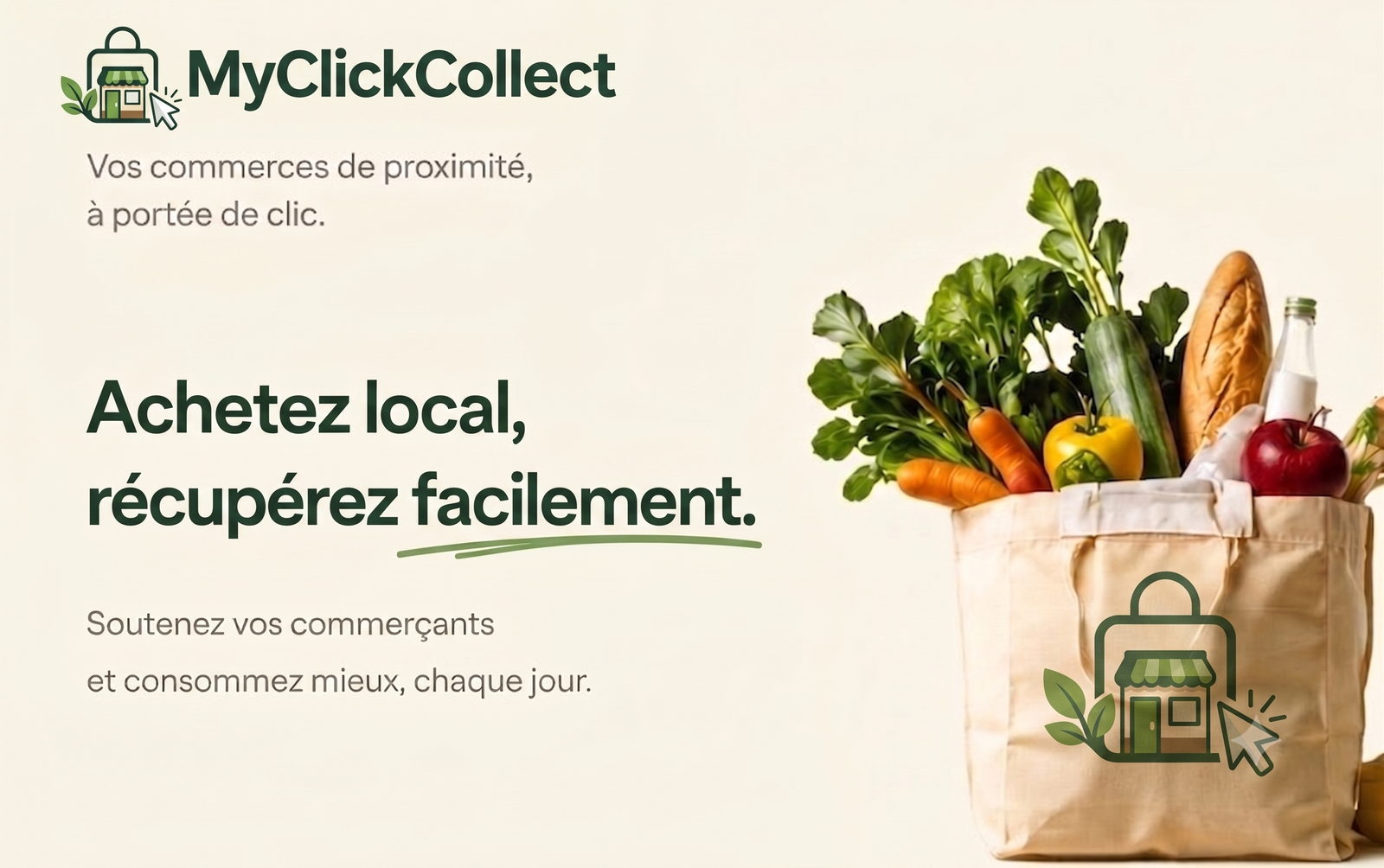 MyClickCollect — vos commerces de proximité, à portée de clic. Achetez local, récupérez facilement.